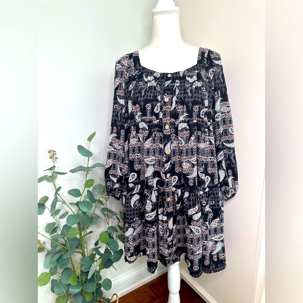 Entro Boho Printed Paisley Long Sleeve Dress Size Medium